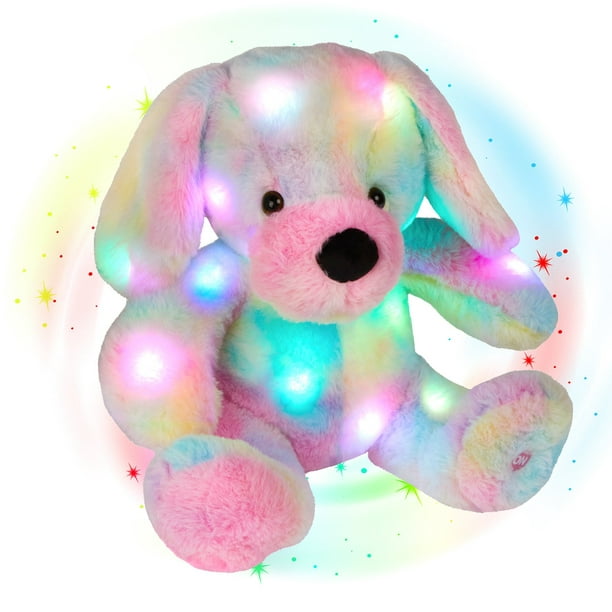 Glow Guards 10 Easter Light up Musical Bunny Plush Toy Rainbow Lop Eared Stuffed Rabbit Singing Lullaby Bed Night Light Birthday for Toddler Kids 